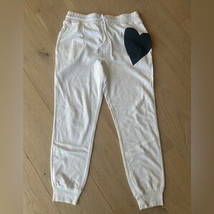 JCrew Women’s White Sweatpants with Navy Heart